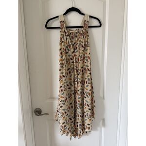 Lee Mathews Silk Smocked Strap Dress Size 4 Leaf Print Midi Dress